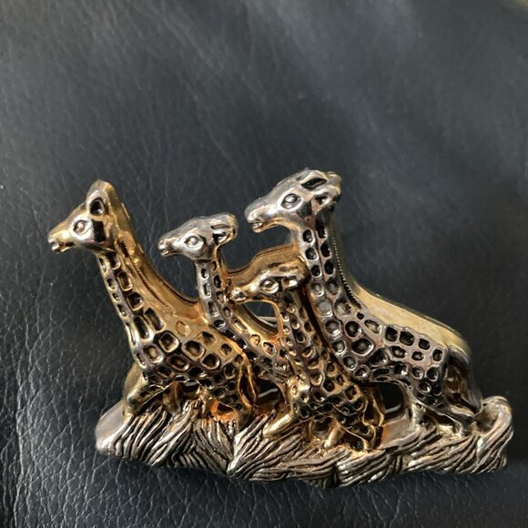 Vintage Silver & Gold Two Tone Giraffe Herd Safari Pin Brooch & Earrings Bosi - Picture 3 of 10